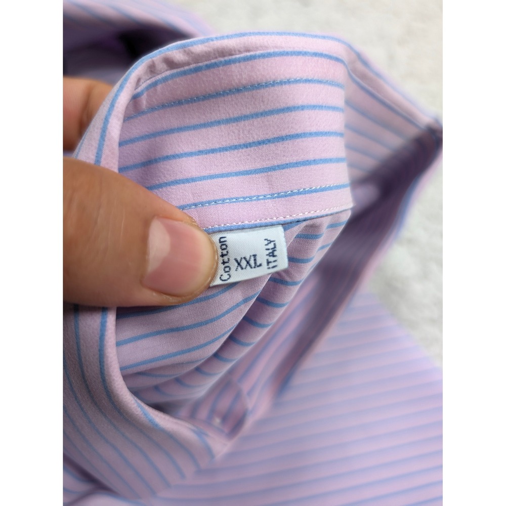 Brioni Mens Dress Shirt XXL Striped 100% Cotton Pink Blue Long Sleeve Regular - Picture 8 of 12